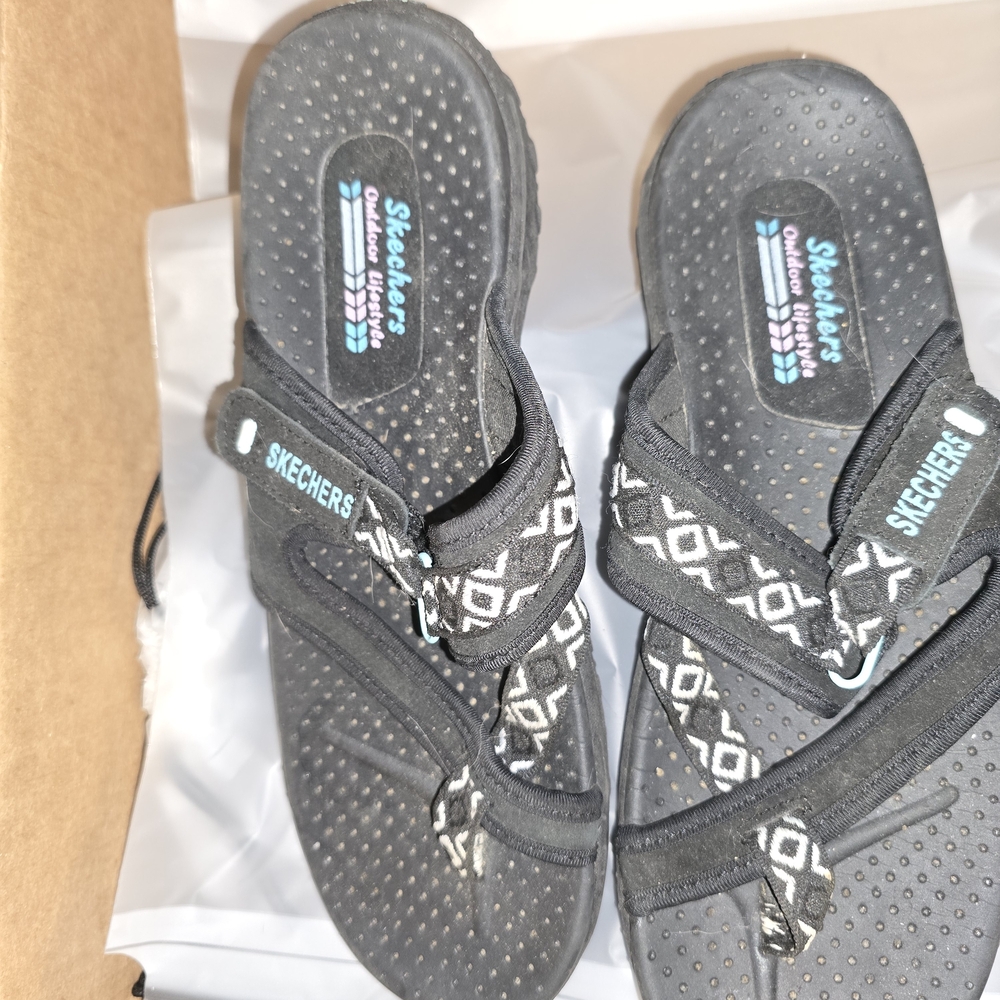 Skechers Black and White Strap Sandals for Women